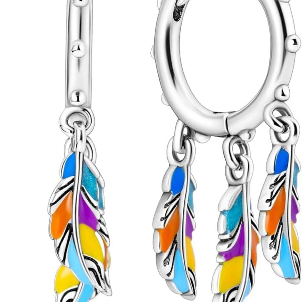 925 Sterling Silver Dangle Drop Hoop Earring for woman Boho vintage Feather Dang